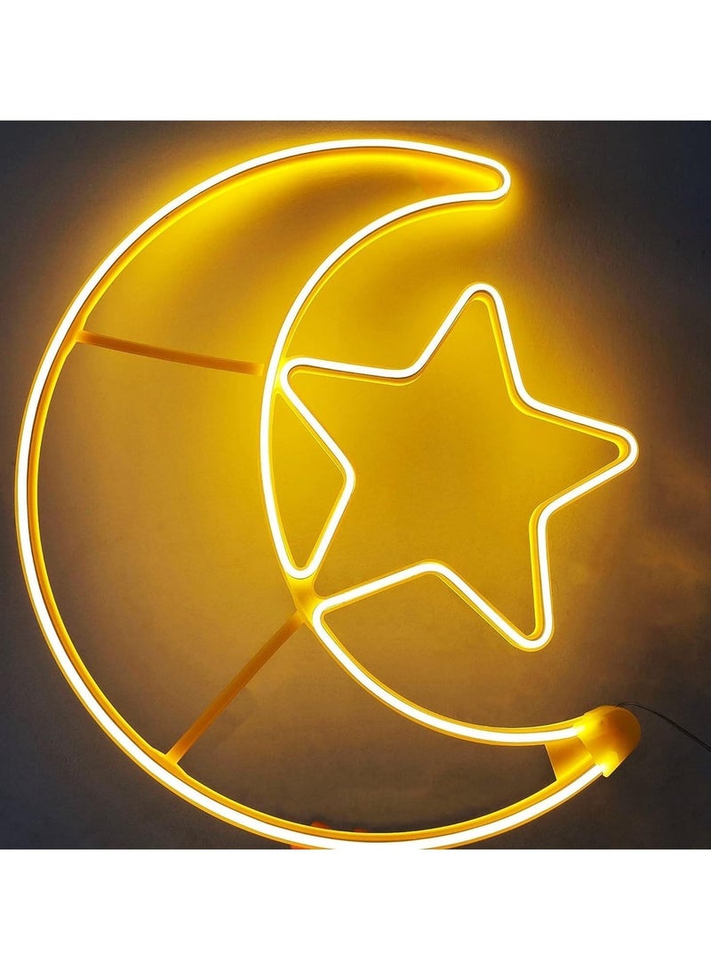 Ramadan Neon LED Light Crescent Moon and Star - Warm White, 60x52x2.2cm, Decoration for Home, Restaurants, Mosques, Hotels - Image 2